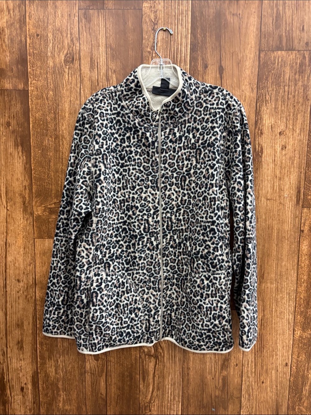 Style & Co. Leopard Print Zip Front Jacket in Black and Cream